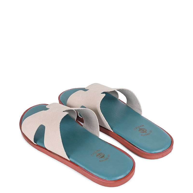 Luxury H-Style Leather Sky Blue Slipper For Men
