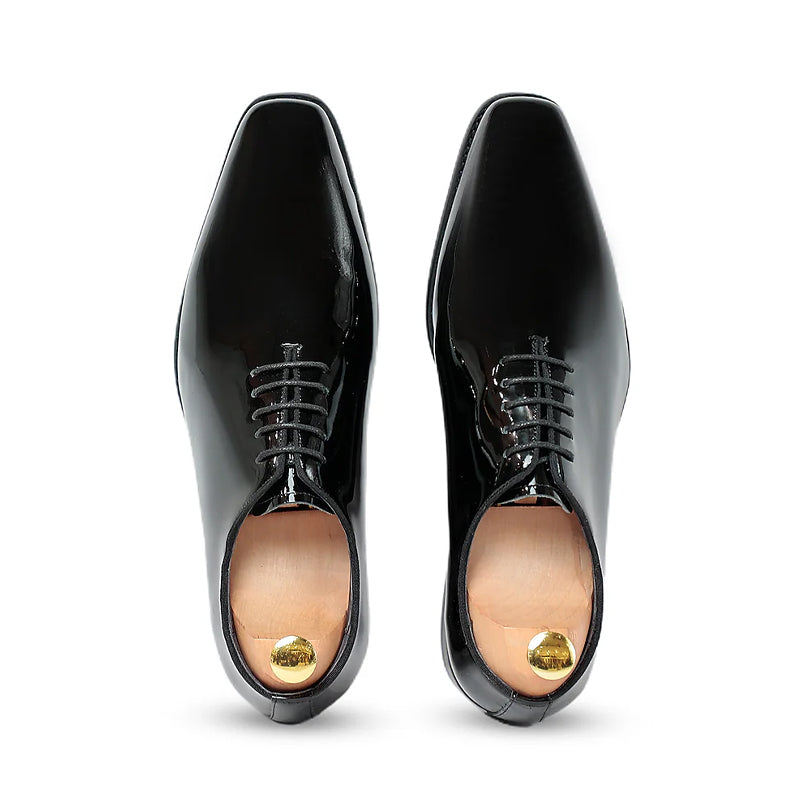 Patent Wholecut Plain Leather Oxford Shoe Black