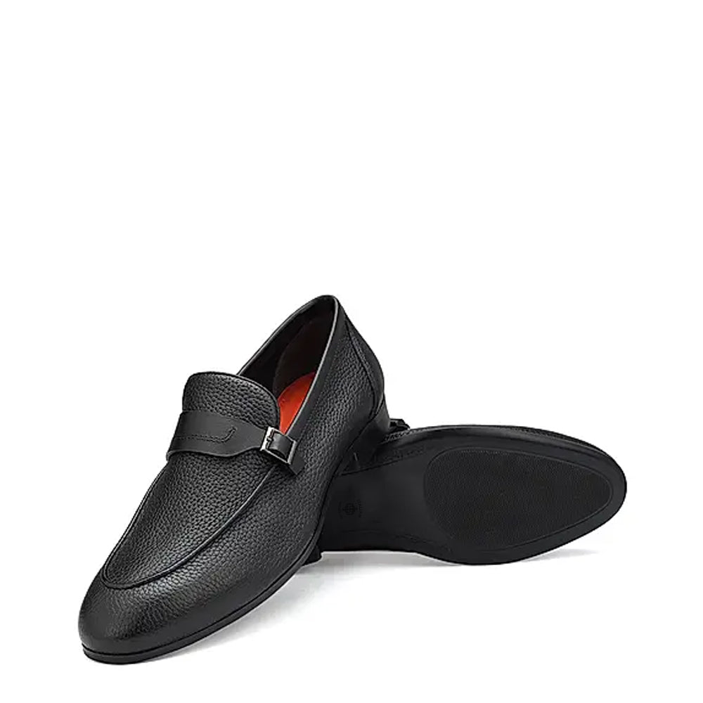 Pure Leather Stylish Black Loafer With Side Buckle