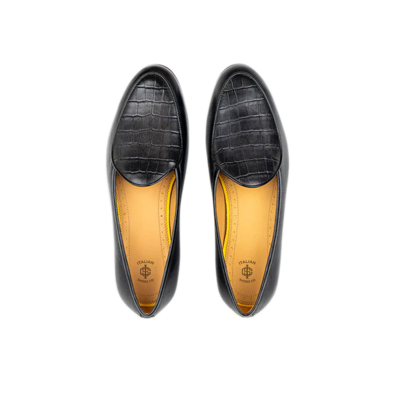 Croco Solid Leather Formal Green Loafer