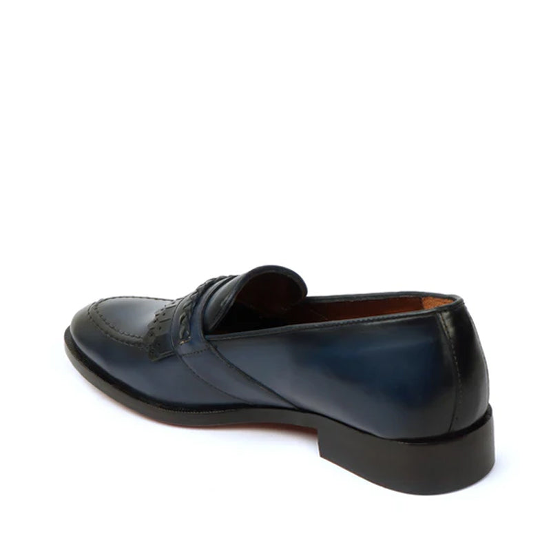 Patent Leather Slip-On Blue Loafer With Dual Fringes