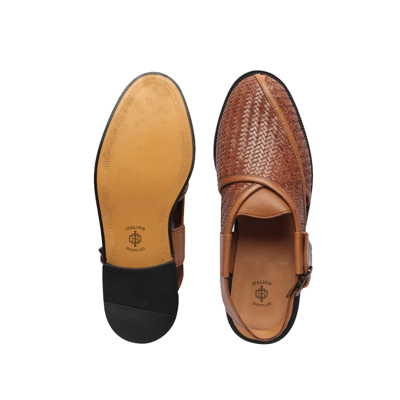 Woven Back Strap Leather Peshawari Black Sandal