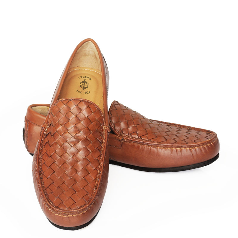 Premium Leather Weaved Textured  Driving Burgundy Loafer
