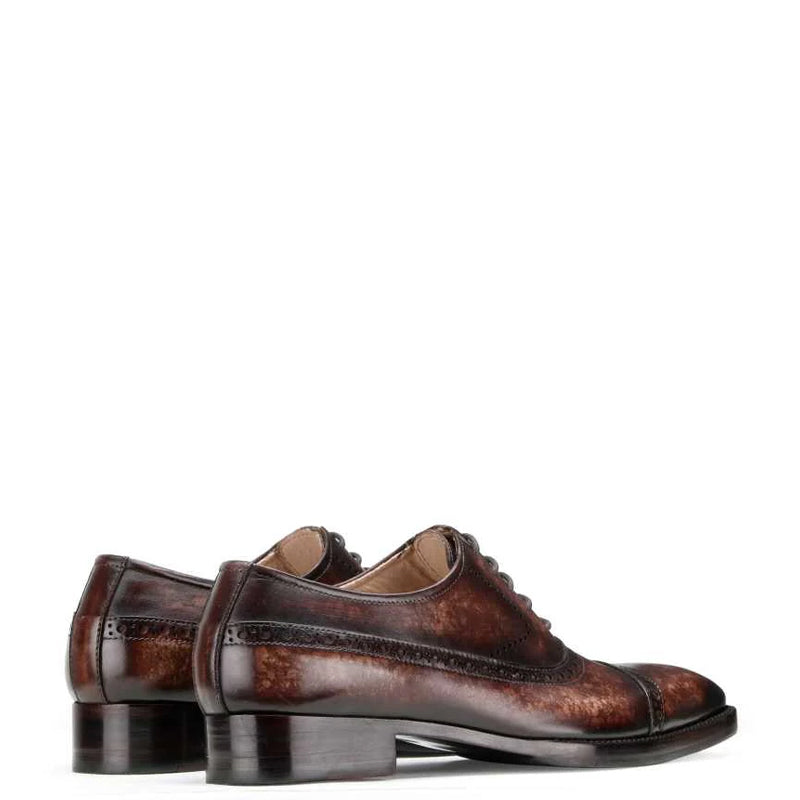 Patina Captoe Leather Brown Formal Oxford Shoe