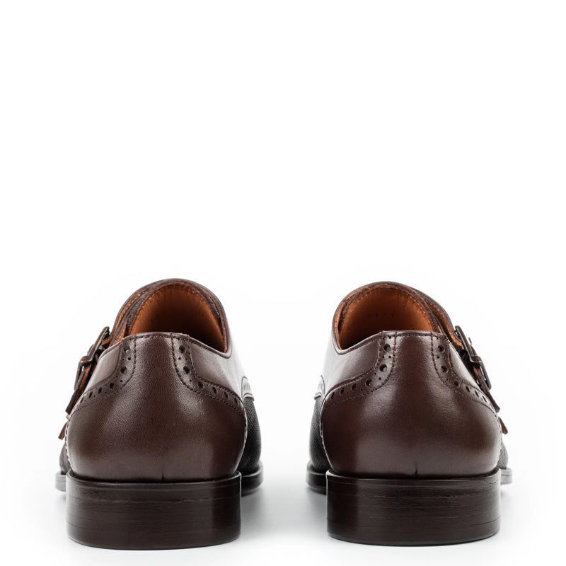 Handmade Polished Shiny Leather Stylish Double Monk Shoe Brown