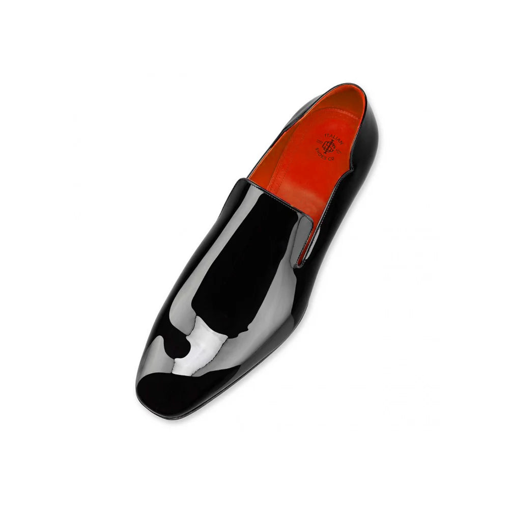 Luxury Patent Leather Black Loafers With Wavy Top Edge