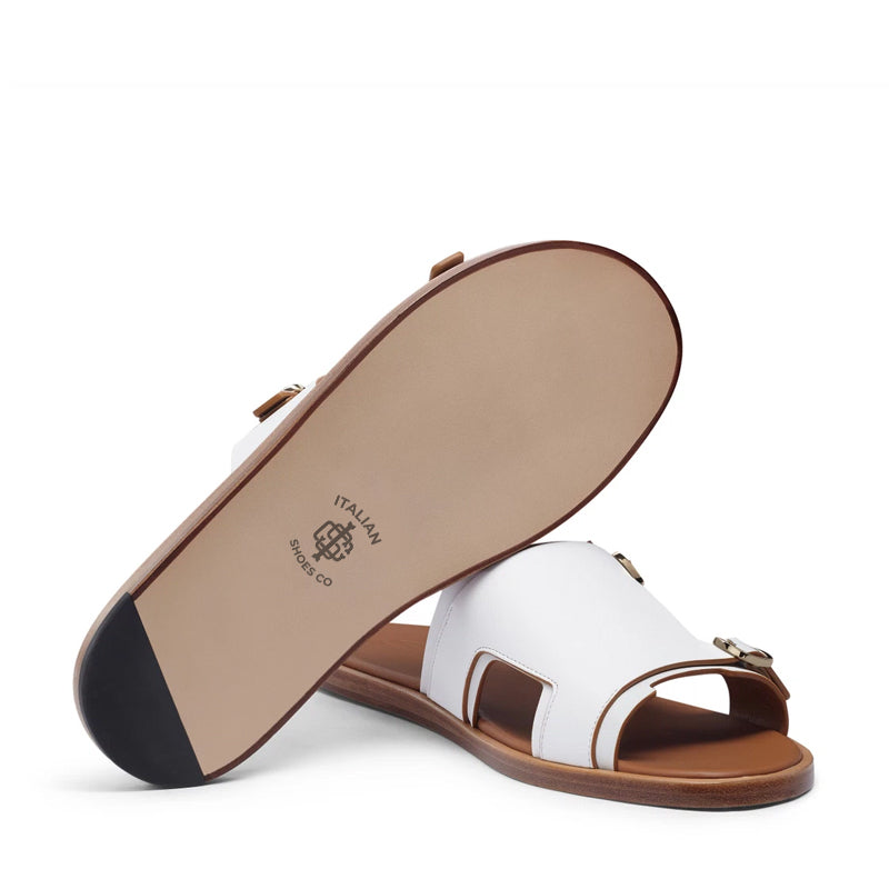 Men Double Buckle Leather Comfort White Sandal