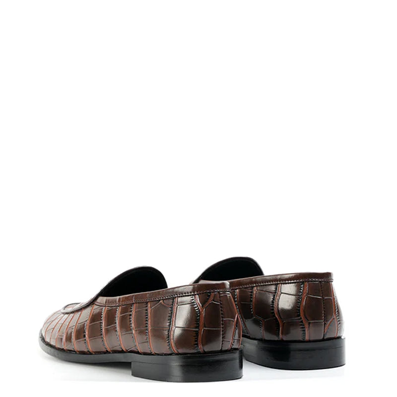 Croc Effect Slip-On Leather Loafers