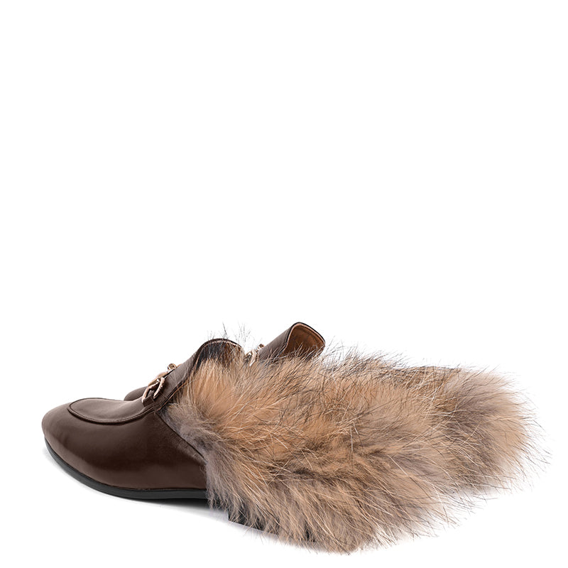 Premium Leather Black Mule With Fur