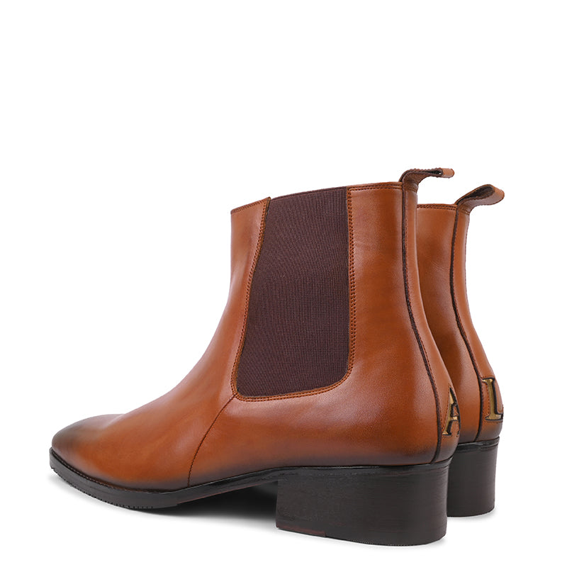 Men Solid High-Top Leather Chelsea Tan Boot