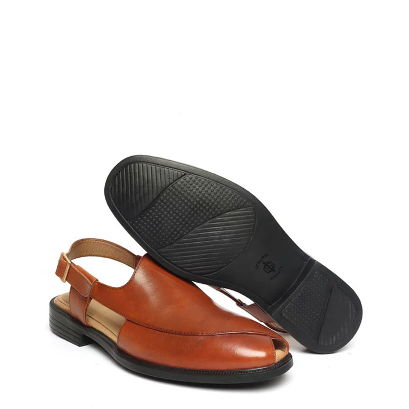 Cross Design Leather Comfort Peshawari Brown Sandal