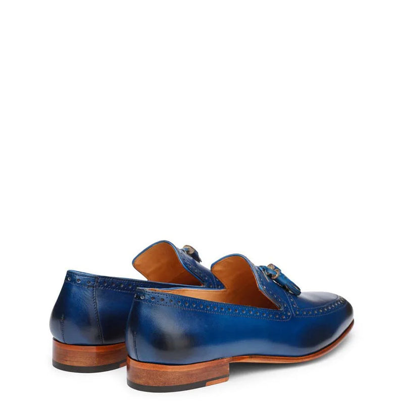 Classic Design Pure Leather Tassel Blue Loafer