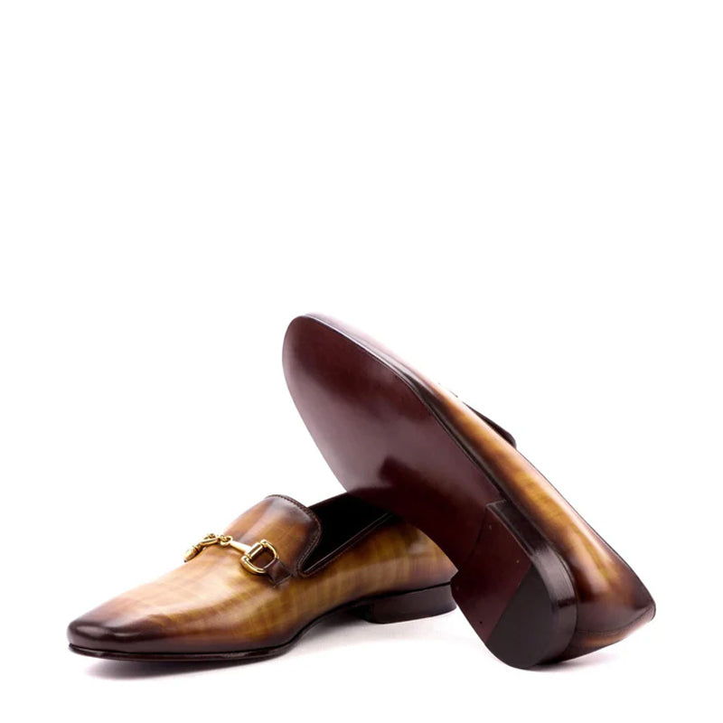 Patina Handpainted Leather Loafer With Gold Buckle