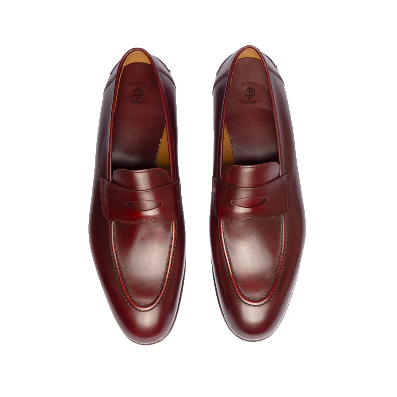 Polished Plain Leather Penny Black Loafer For Men