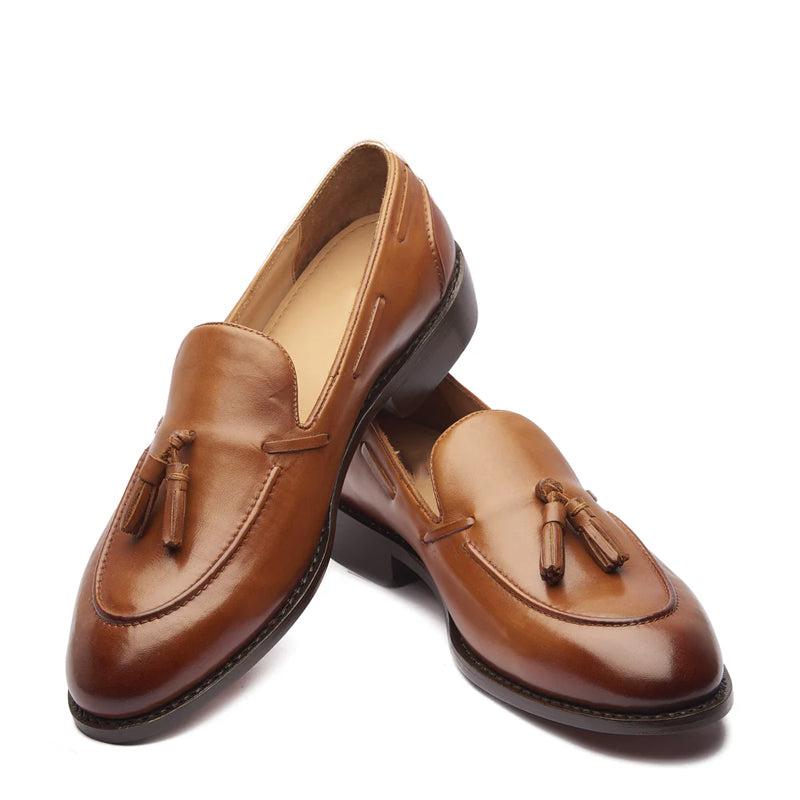 Premium Leather Slip-On Tassel Loafer Tan