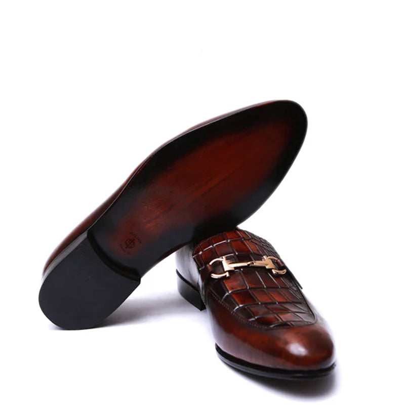 Croco Upper Leather Brown Loafer With Buckle