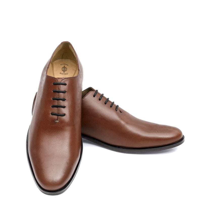Classic Plain Wholecut Leather Oxford Shoe Dark Brown