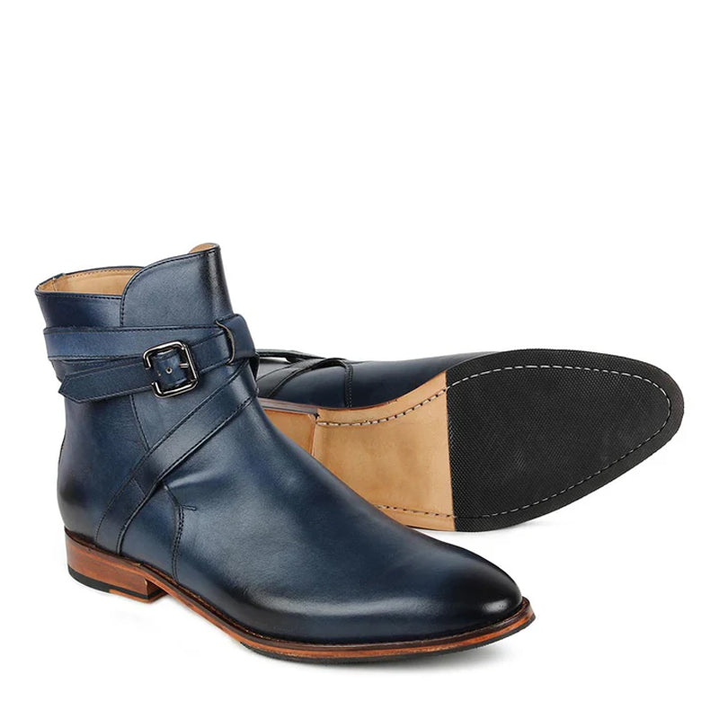 Leather Jodhpuri Chukka Boots With Buckle