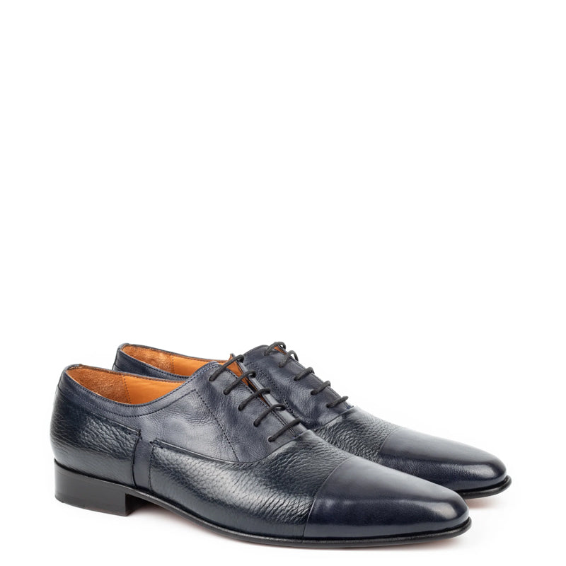 Pure Handmade Leather Textured Oxford Shoe Blue