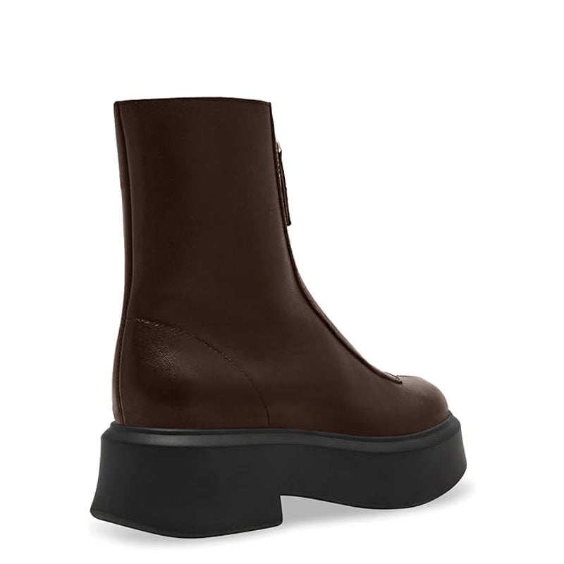 Premium Row Zipped-Front Leather Brown Ankle Boot