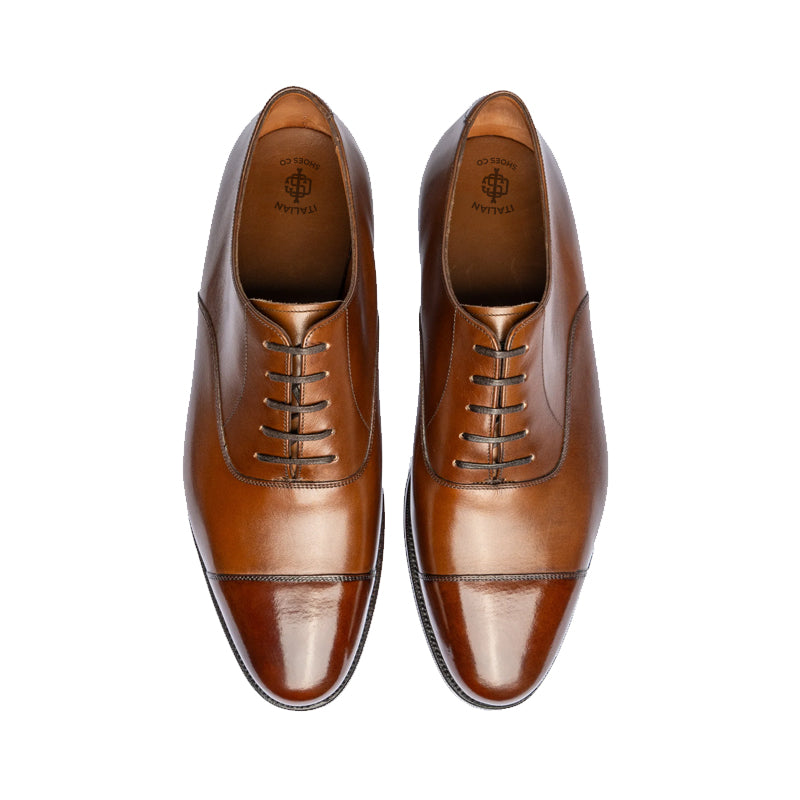 Plain Classic Design Captoe Leather Oxford Shoe Tan