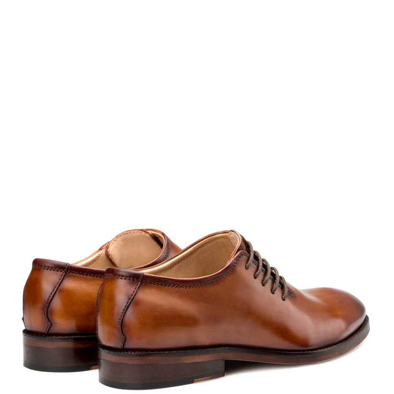 Side Lace-Up Wholecut Leather Tan Oxford Shoe