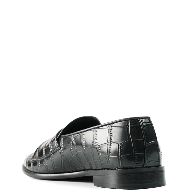 Side Hook Croco Leather Formal Grey Loafer