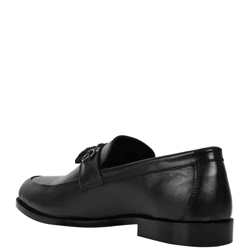 Men Polished Leather Tassel Black Loafer