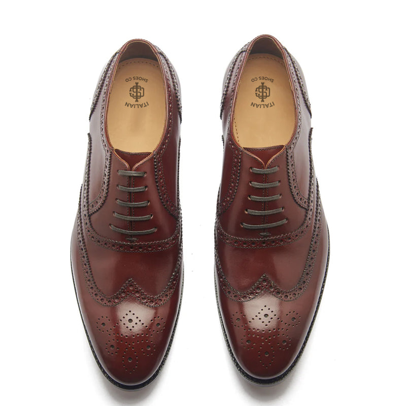 Men Lace-Up Leather Wingtip Oxford Burgundy Shoe