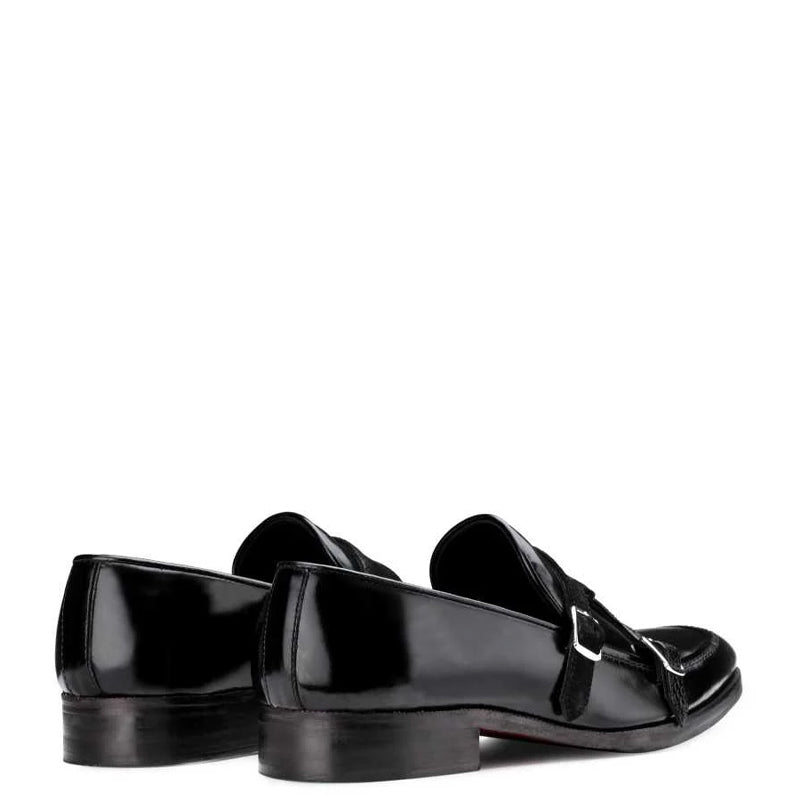 Patent Shiny Leather Double Monk Strap Black Shoe
