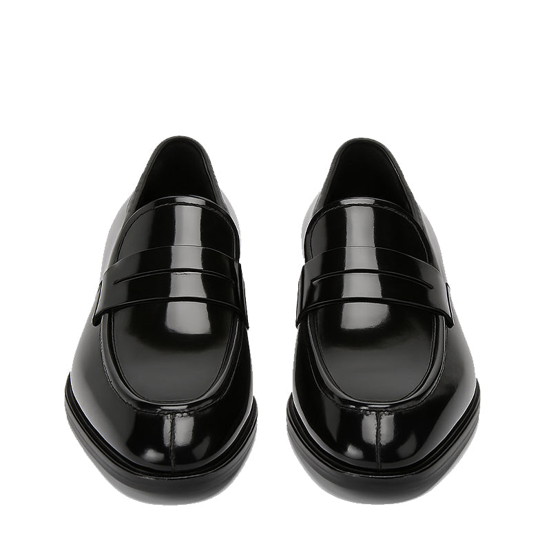 Luxury Black Leather Penny Loafer with Glossy Finish