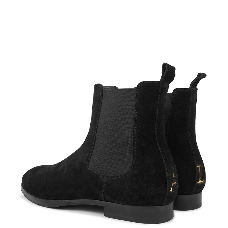 Suede Handmade High-Top Leather Chelsea Black Boot