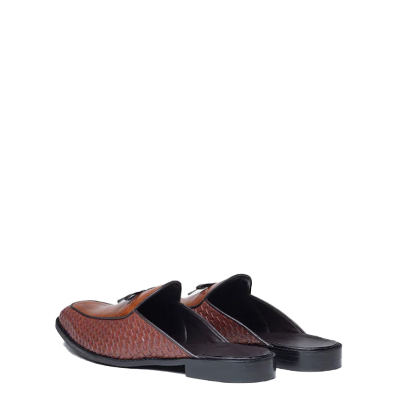 Men Textured Square Toe Leather Mules