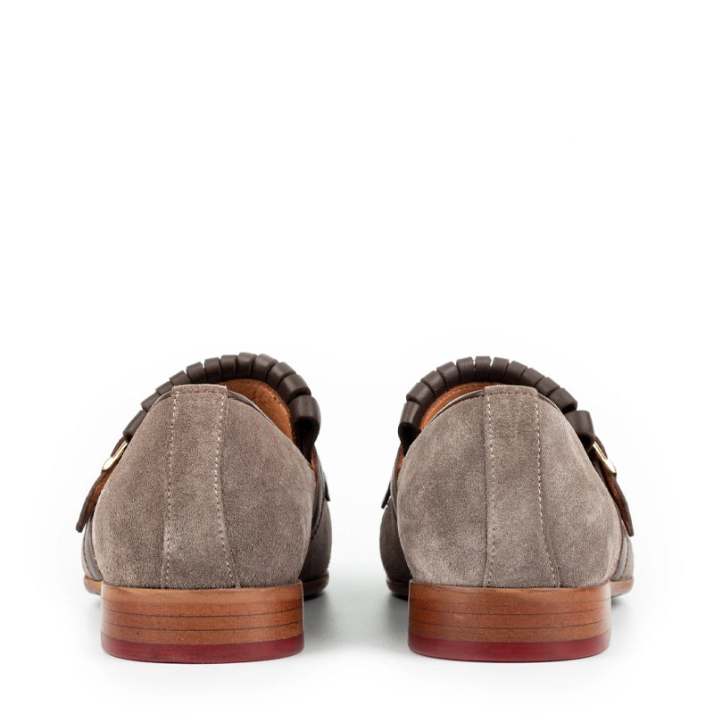 Suede Handmade Leather Single Monk Straps Brown Shoe