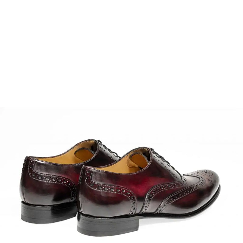 Men Wingtip Shiny Leather Oxford Burgundy Shoe