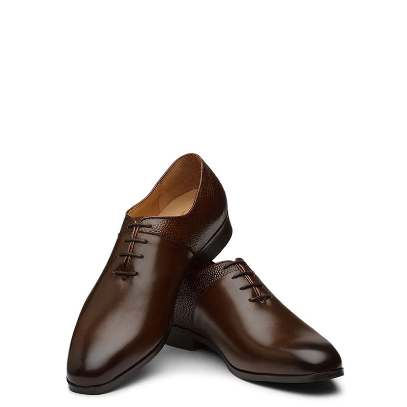 Double Textured Luxury Leather Oxford Shoe Brown