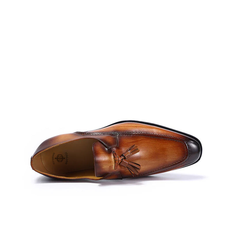 Cognac Leather Tassel Slip-On Shoes