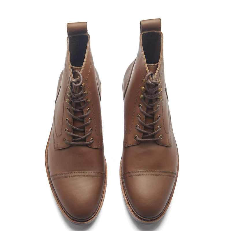 Premium Leather Lace-Up Cap-Toe Derby Boot Brown