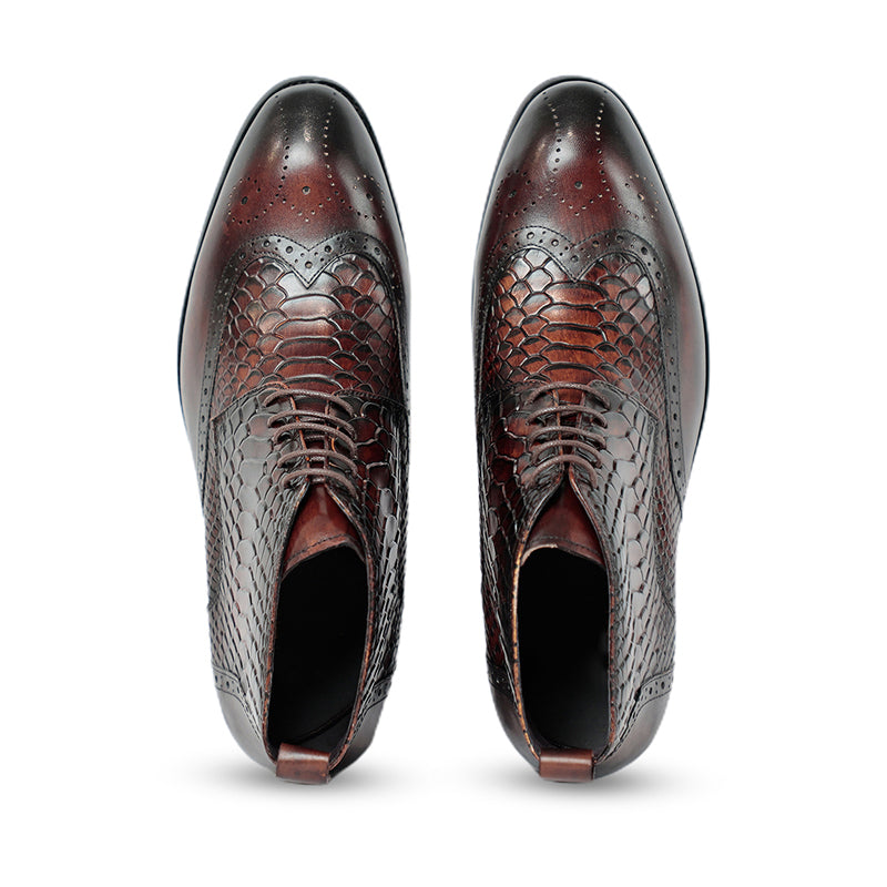 Men Croco Handmade Leather Stylish Ankle Boot Brown