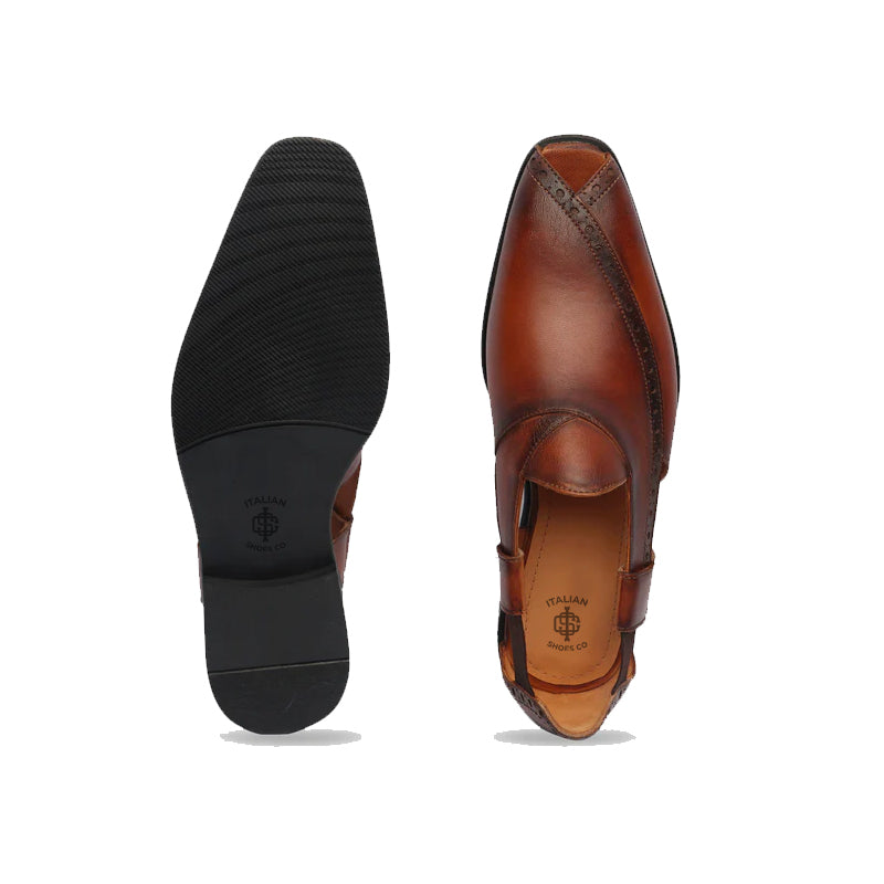 Classic Premium Solid Leather Peshawari Tan Sandal