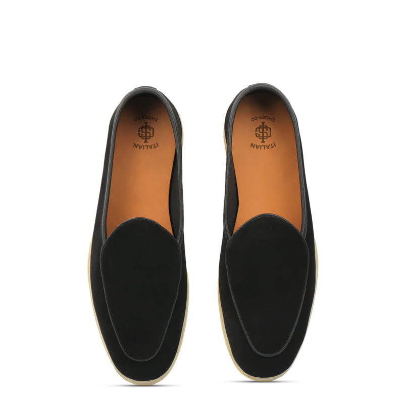 Suede Leather Solid Green Loafers For Men