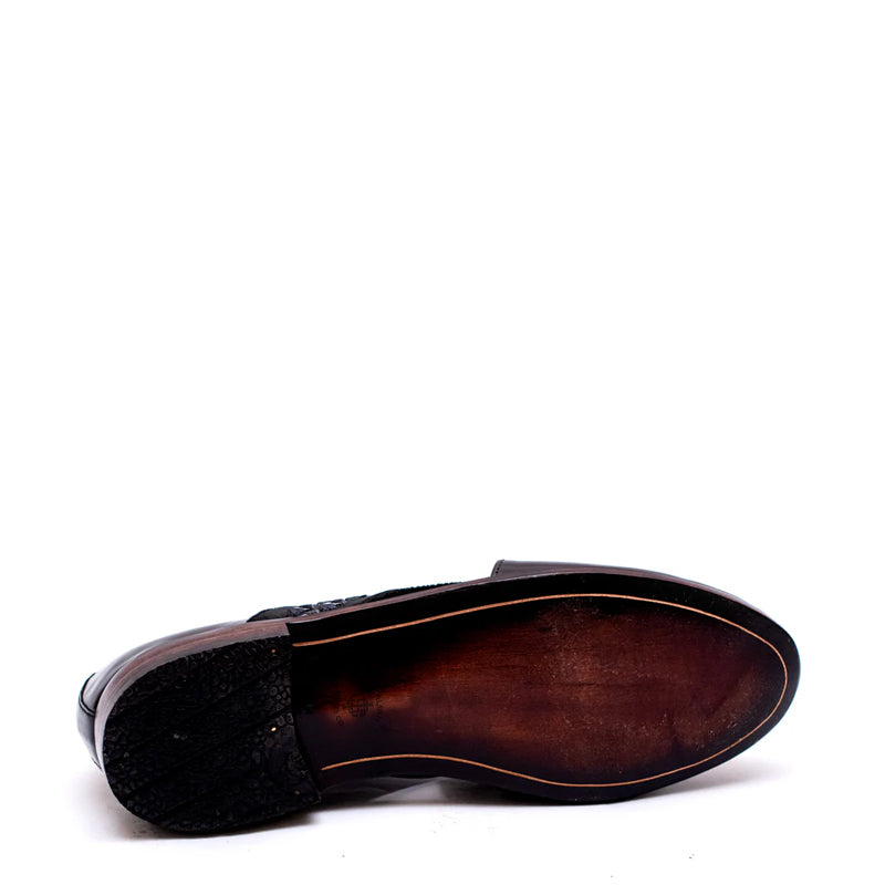 Cross Strap Mirror Design Leather Peshawari Black Sandal