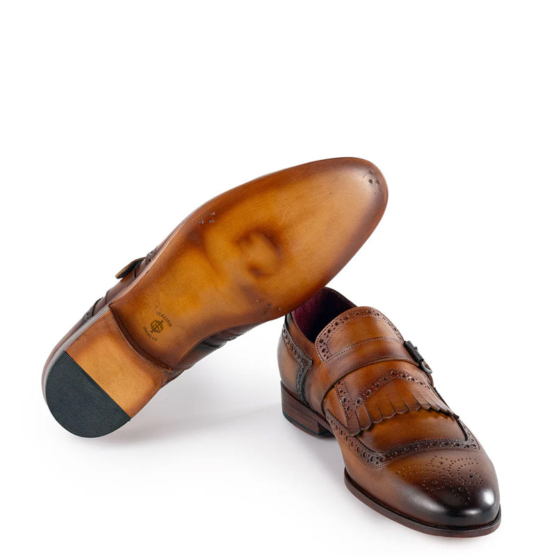 Men Captoe Leather Single Monkstraps Tan/Brown Shoe