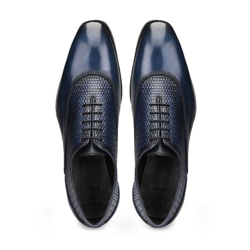 Men Dual Textured Solid Leather Oxford Shoe Blue