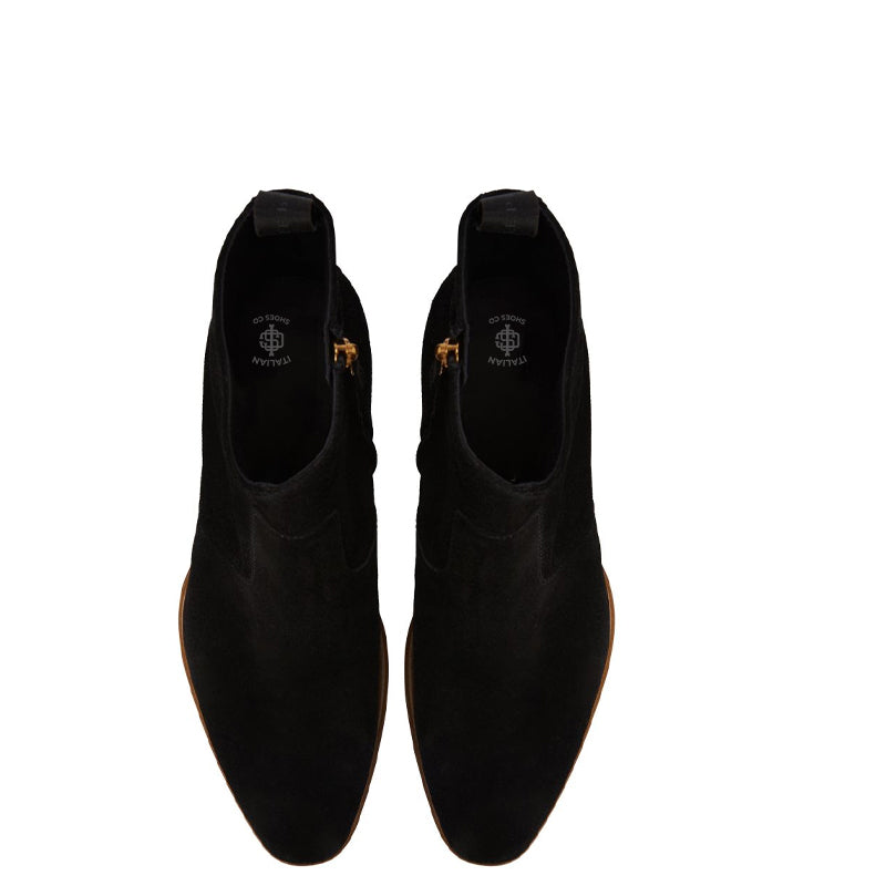 Handmade Suede Leather Side Zipper Ankle Black Boot