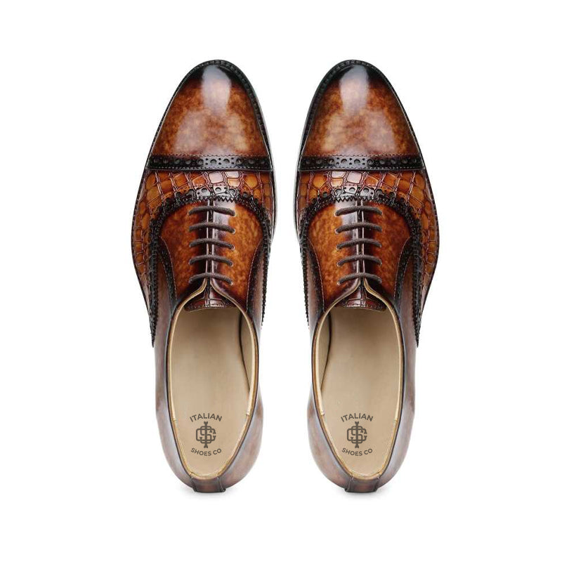 Croco Regent - Embossed Leather Oxford in Rich Brown