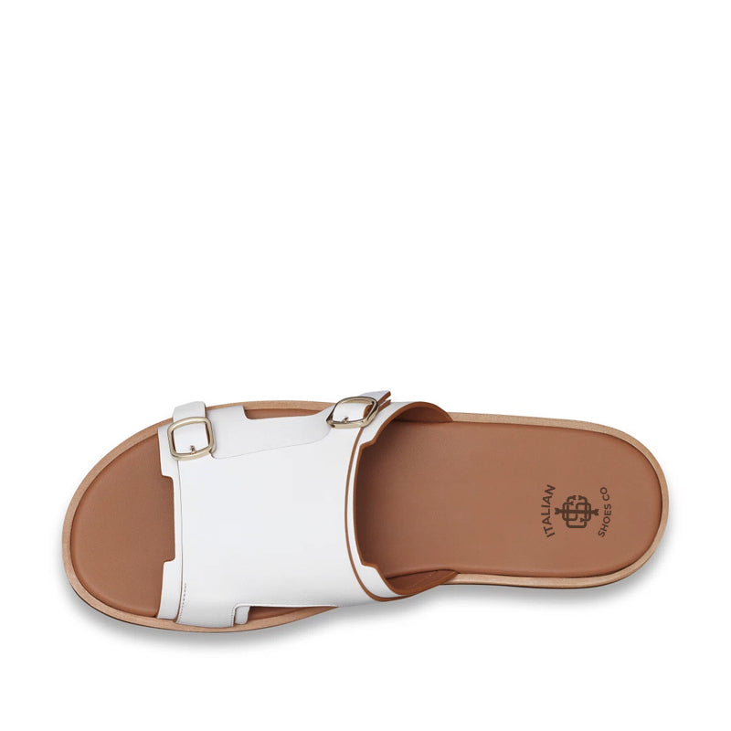 Men Double Buckle Leather Comfort White Sandal