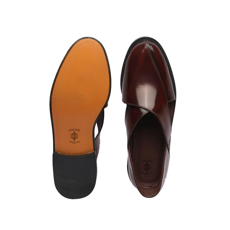 Shiny Leather Closed Comfort Peshawari Brown Sandal