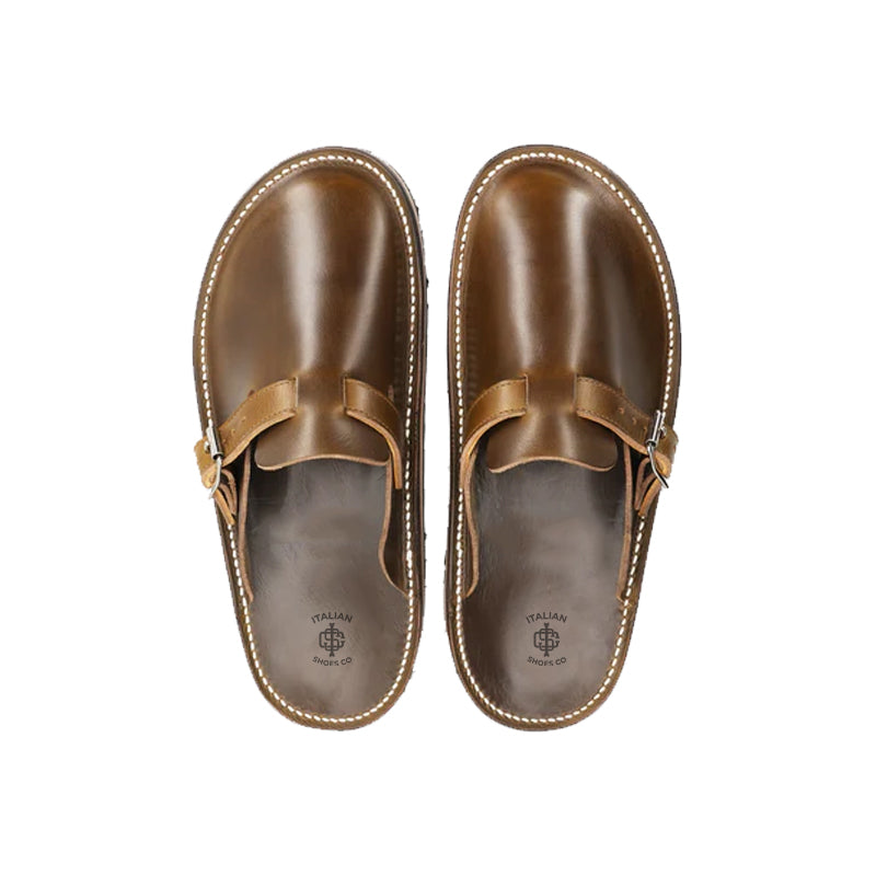 Buckle Clogs Slit Sandal Tan