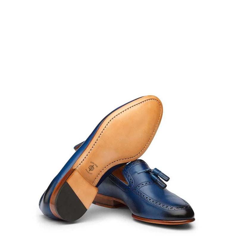 Classic Design Pure Leather Tassel Blue Loafer